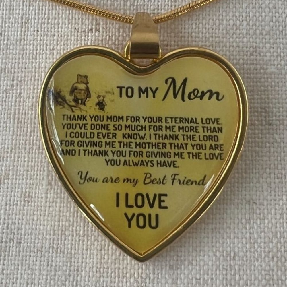 */$25 To My Mom Your Eternal Love Gold Heart Pendant Necklace Gift For Mom